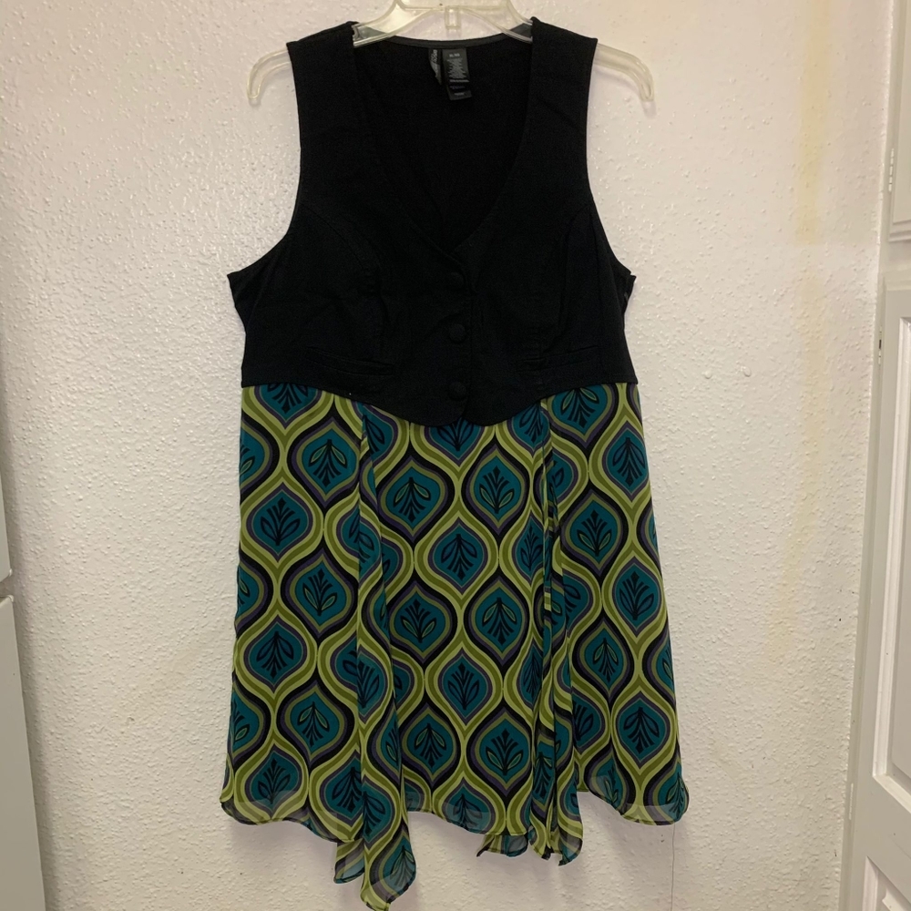 Bisou Bisou Dress Sleeveless Black Vest Asymmetrical Hem Skirt Size XL